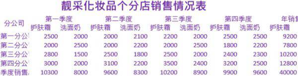 靓采化妆品销售情况表格模板
