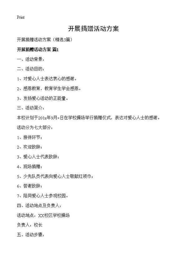 开展捐赠活动方案3篇