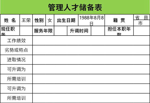 管理人才储备表