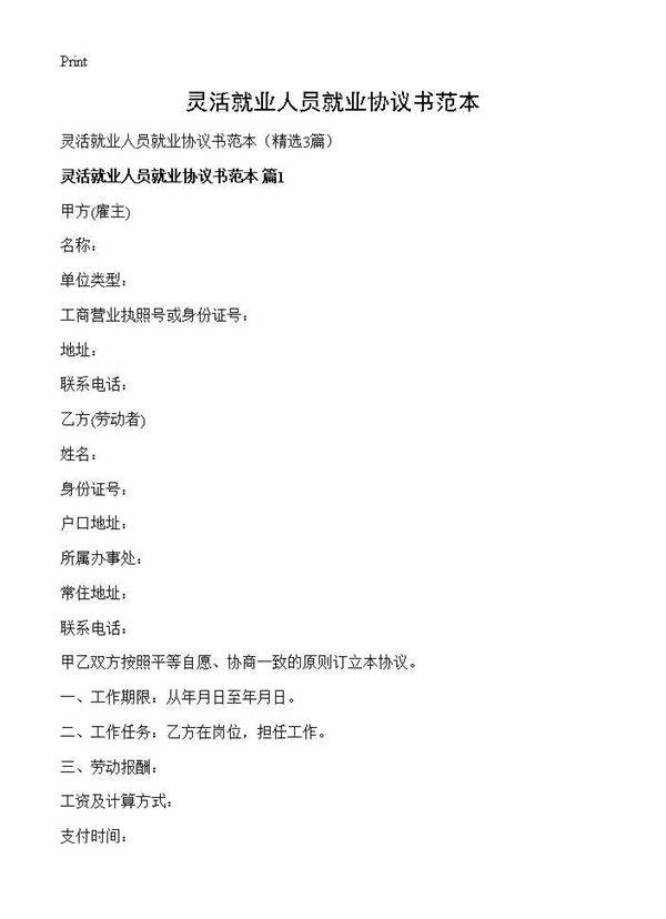 灵活就业人员就业协议书范本3篇