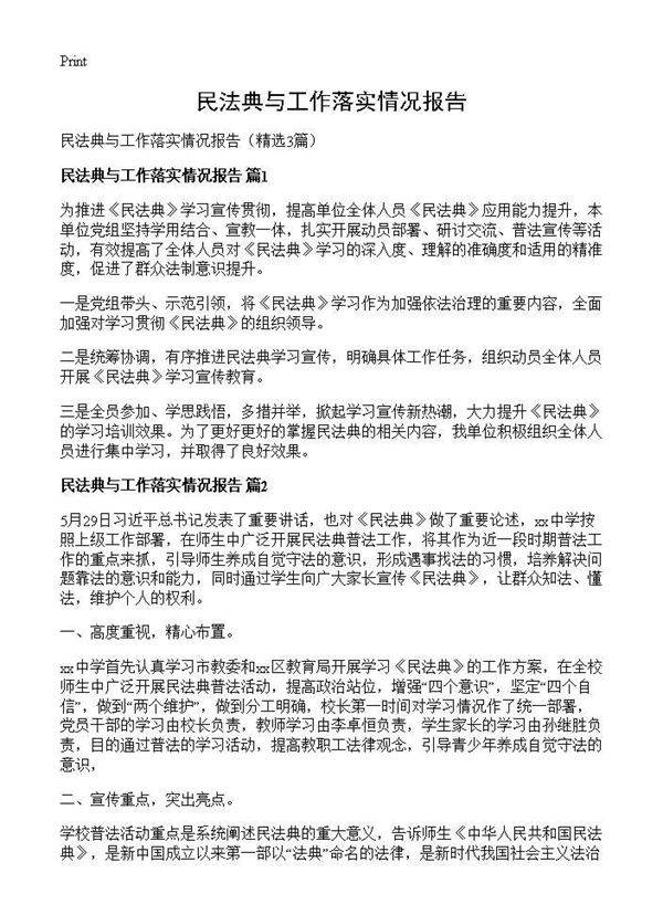 民法典与工作落实情况报告3篇