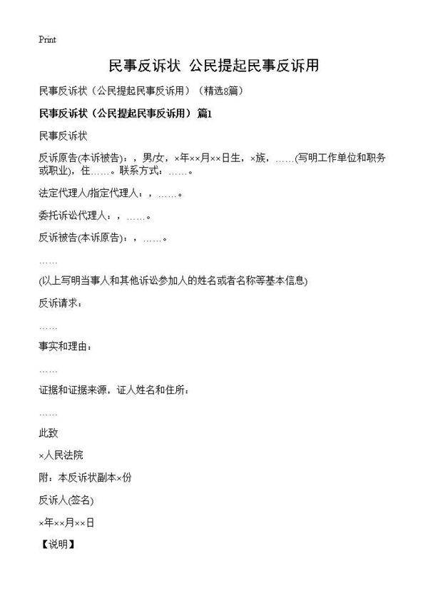 民事反诉状(公民提起民事反诉用)(8篇