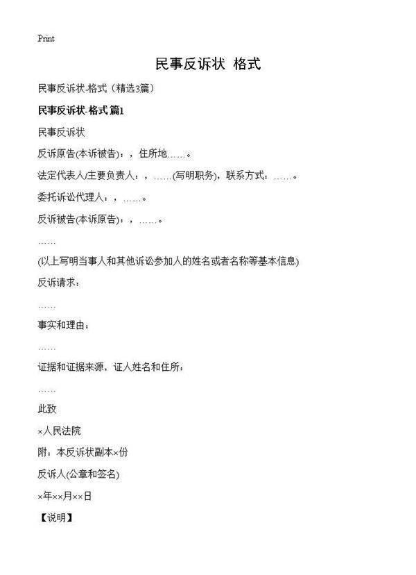 民事反诉状-格式3篇
