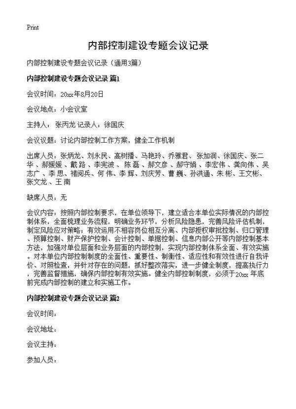 内部控制建设专题会议记录3篇
