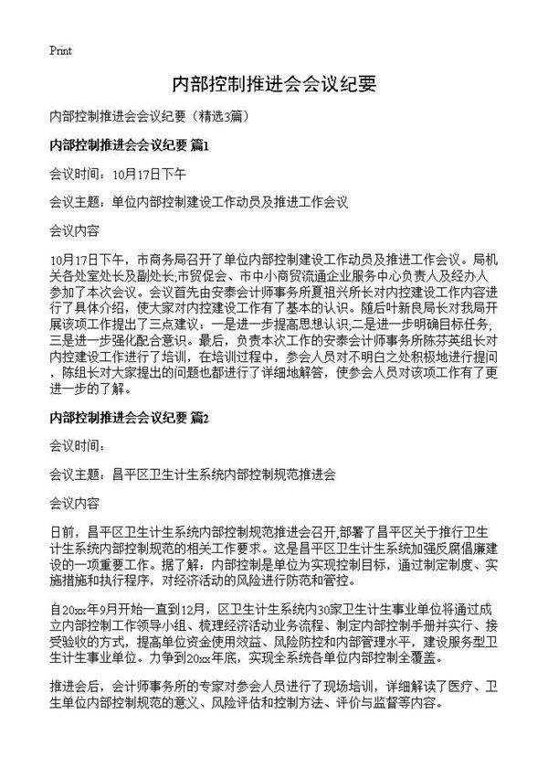 内部控制推进会会议纪要3篇