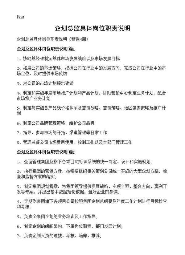 企划总监具体岗位职责说明4篇