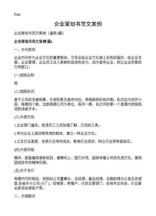 企业策划书范文案例3篇