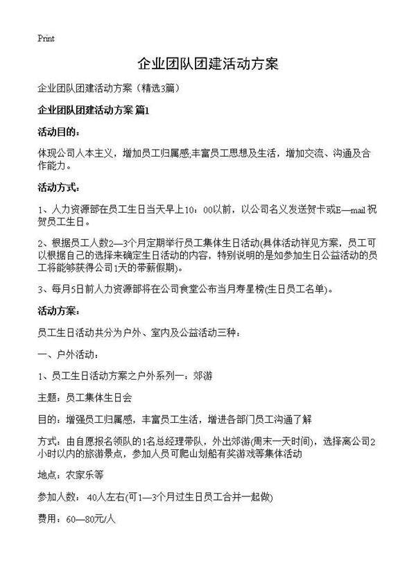 企业团队团建活动方案3篇