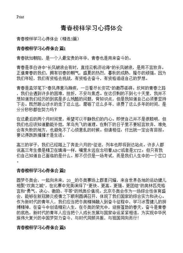 青春榜样学习心得体会3篇