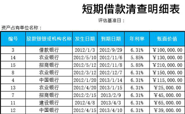 短期借款清查明细表模板