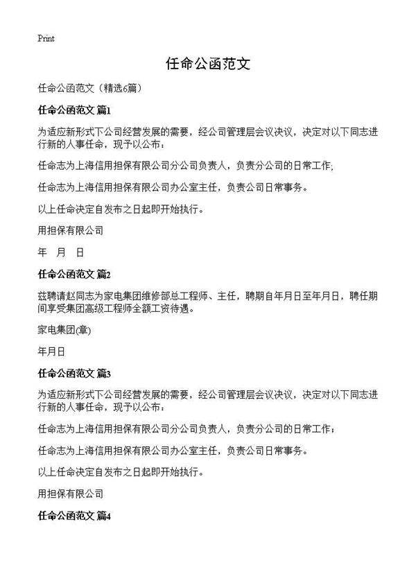 任命公函范文6篇