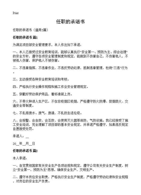 任职的承诺书5篇