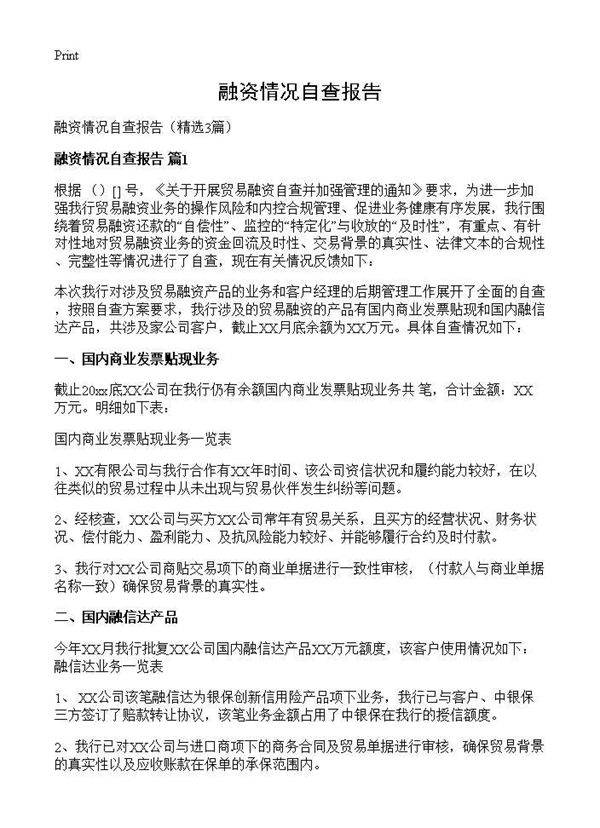 融资情况自查报告3篇