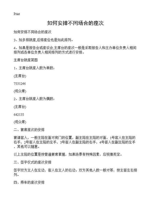 如何安排不同场合的座次