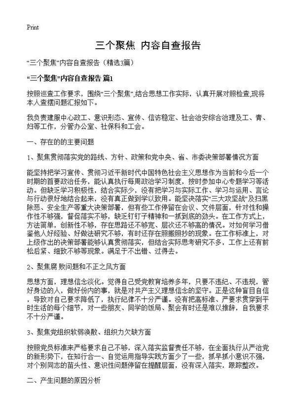 三个聚焦内容自查报告3篇