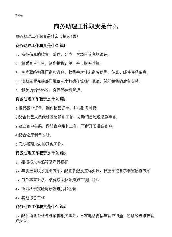 商务助理工作职责是什么5篇