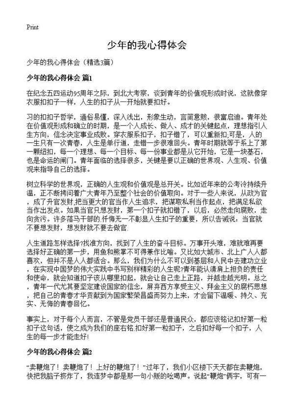 少年的我心得体会3篇