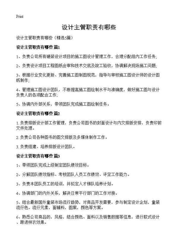 设计主管职责有哪些5篇