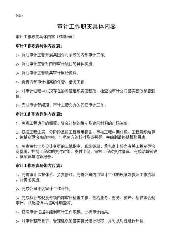 审计工作职责具体内容9篇