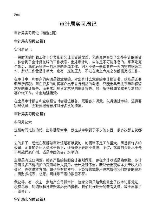 审计局实习周记6篇