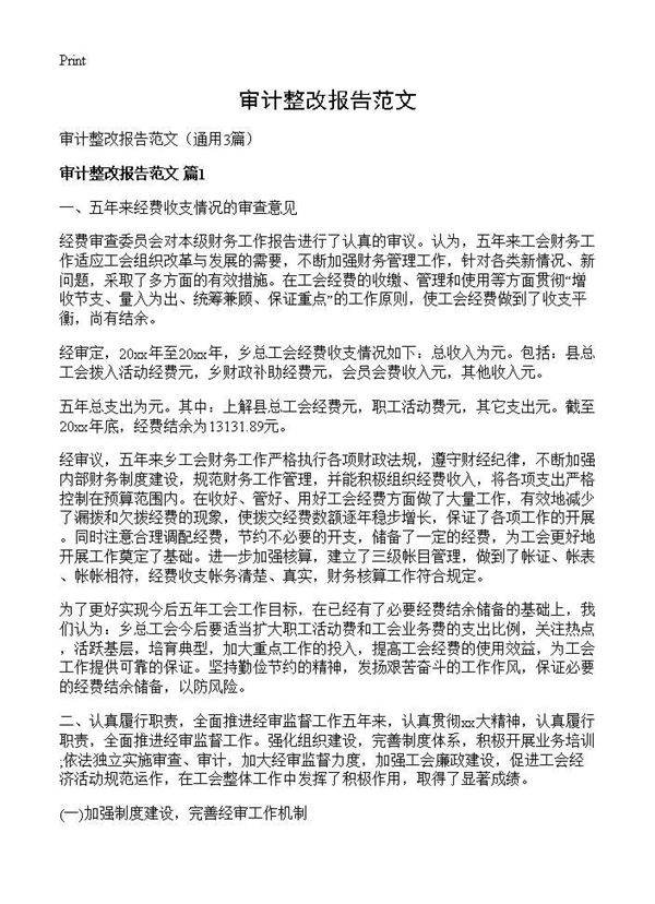 审计整改报告范文3篇