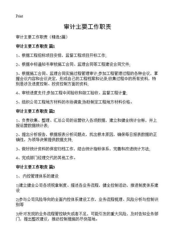 审计主要工作职责5篇