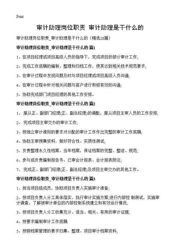 审计助理岗位职责 审计助理是干什么的28篇