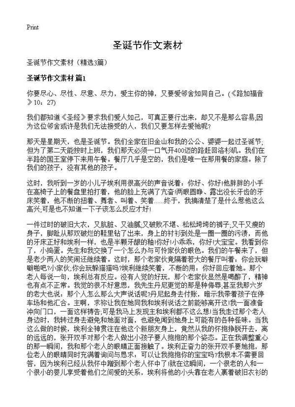 圣诞节作文素材3篇