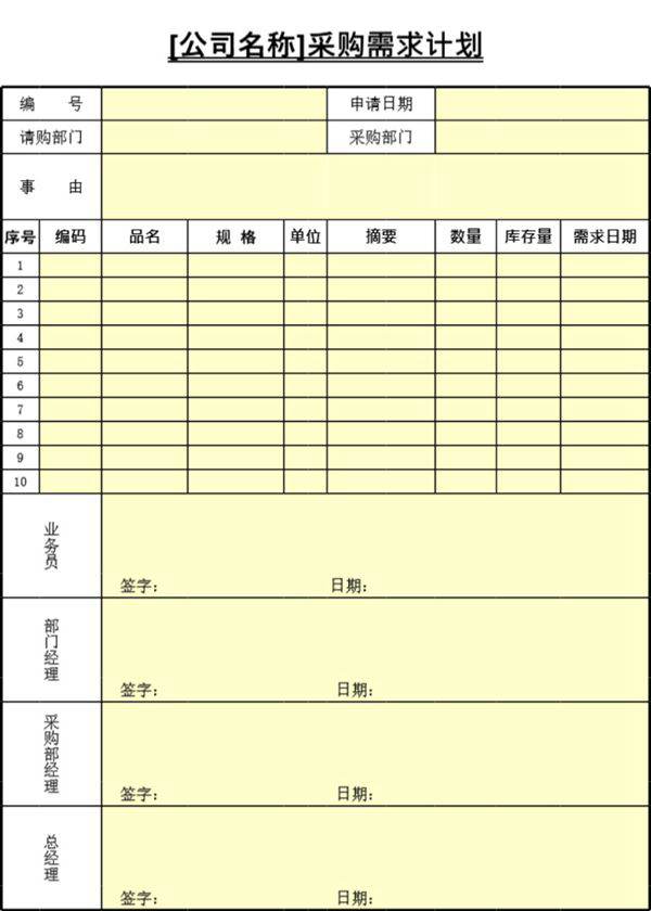 采购计划表格模板