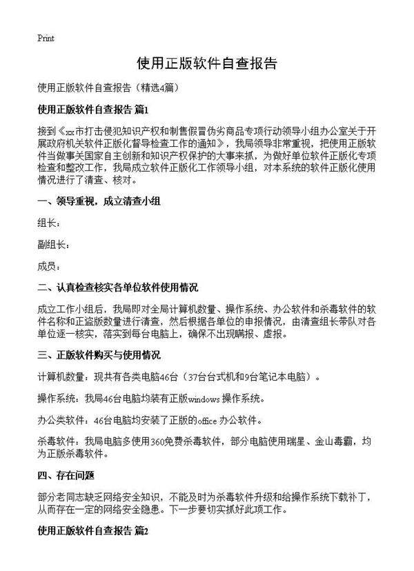 使用正版软件自查报告4篇