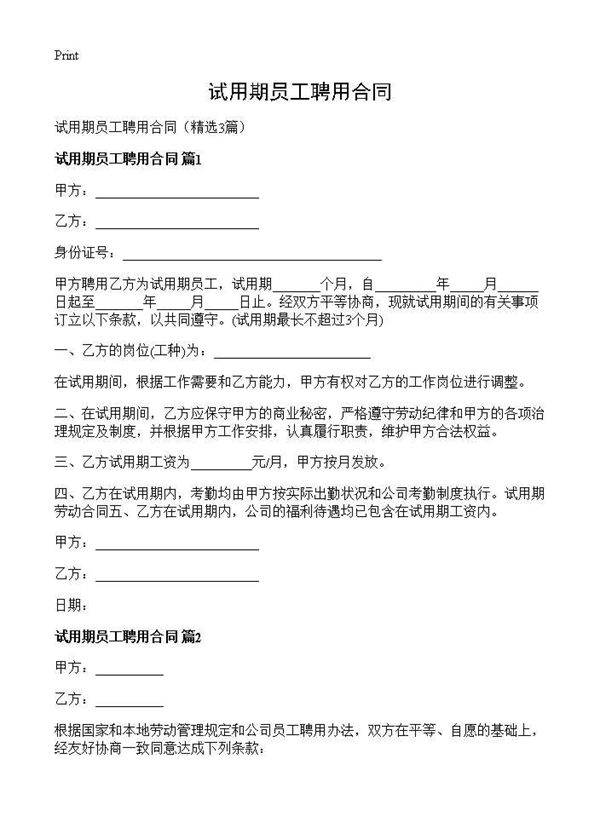 试用期员工聘用合同3篇