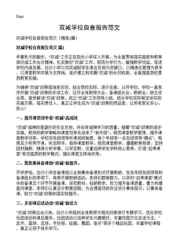 双减学校自查报告范文3篇