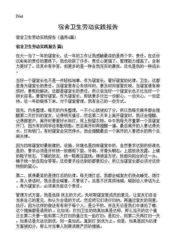 宿舍卫生劳动实践报告4篇