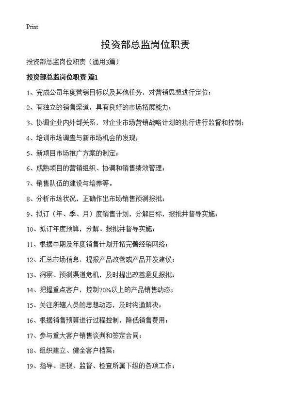 投资部总监岗位职责3篇