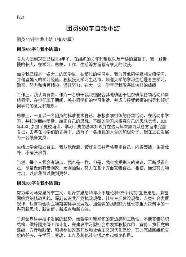 团员500字自我小结5篇
