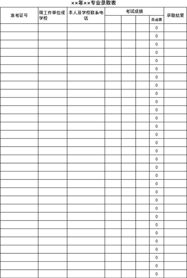 专业录取表模板