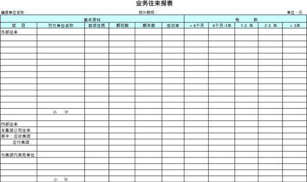 业务往来报表