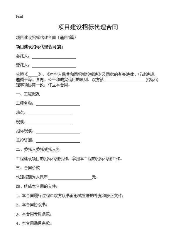 项目建设招标代理合同3篇