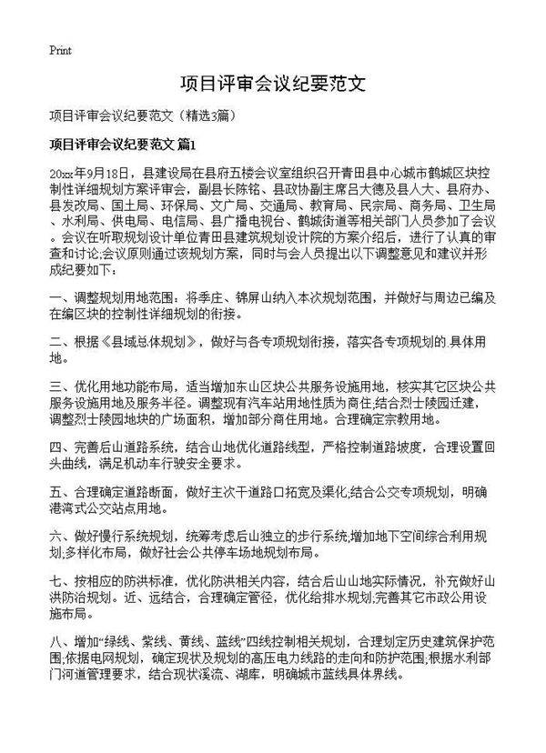 项目评审会议纪要范文3篇