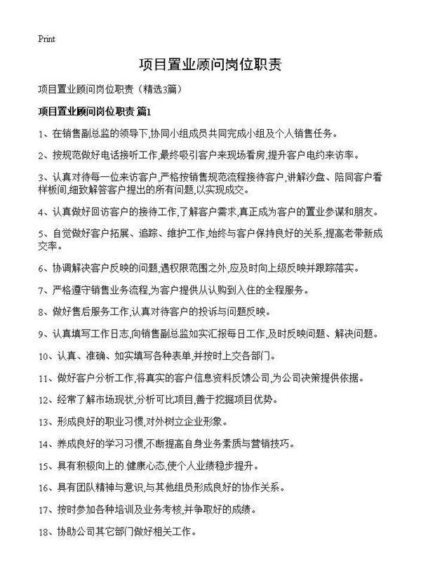 项目置业顾问岗位职责3篇