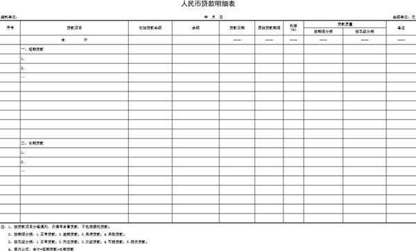 人民币贷款明细表