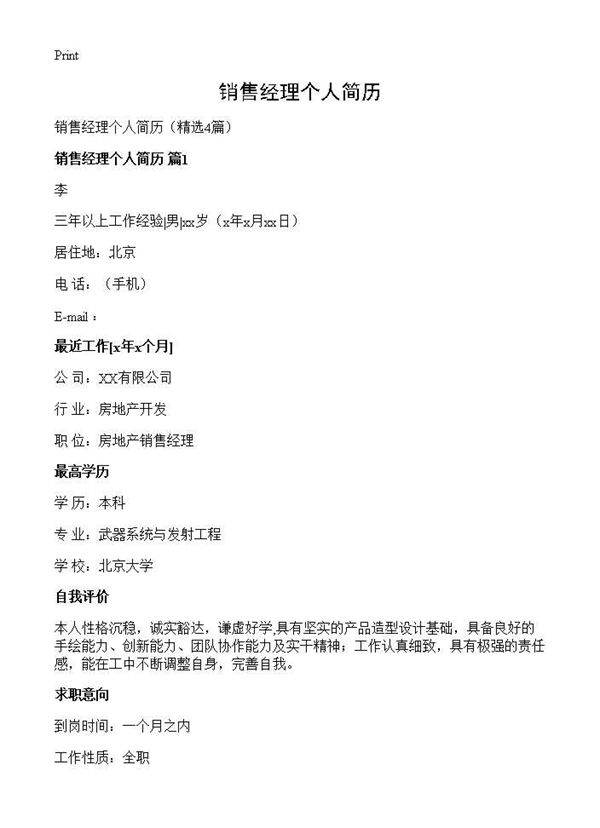 销售经理个人简历4篇