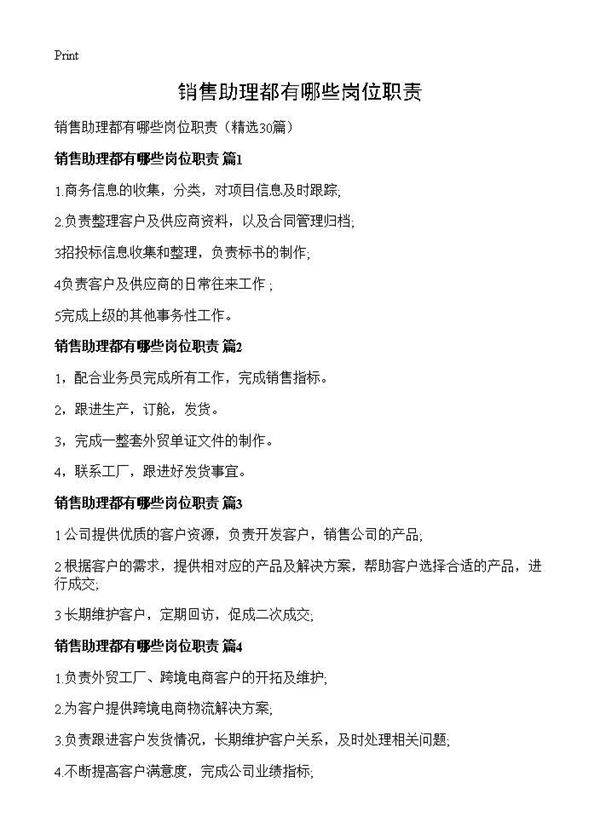 销售助理都有哪些岗位职责30篇