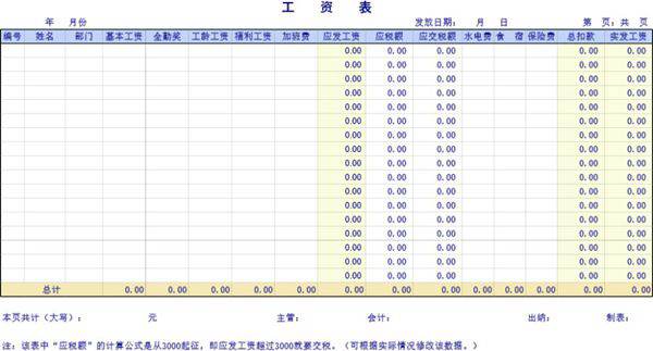企业公司工资表下载模板