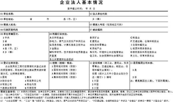 企业法人基本情况表模板