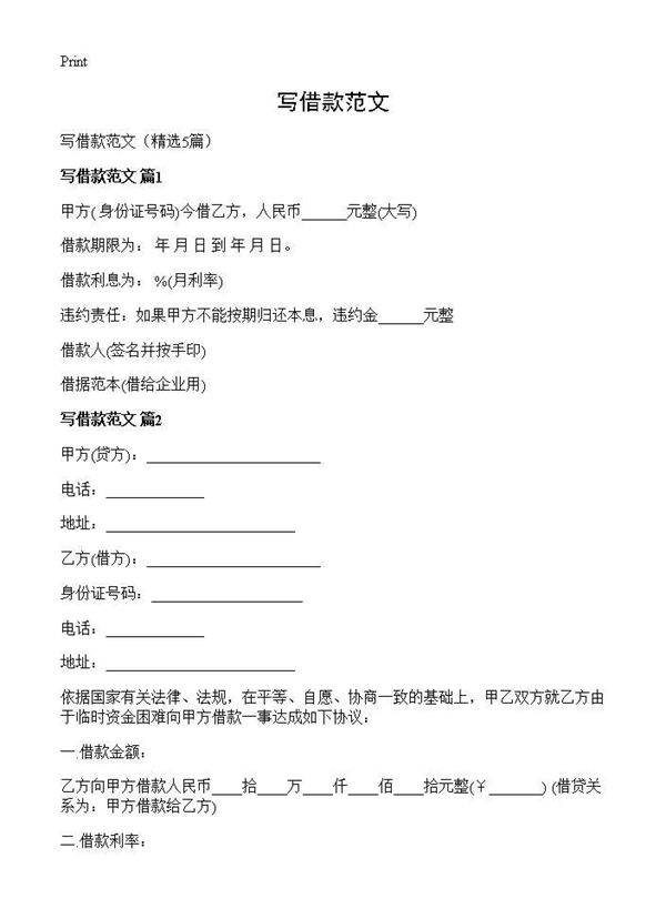 写借款范文5篇