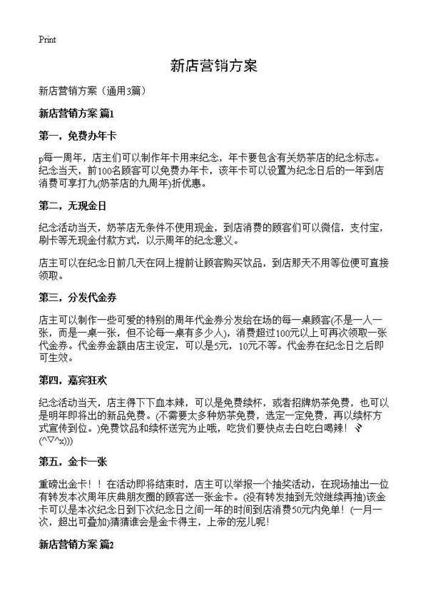 新店营销方案3篇