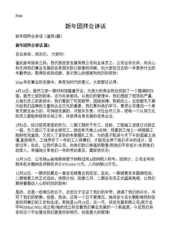 新年团拜会讲话3篇