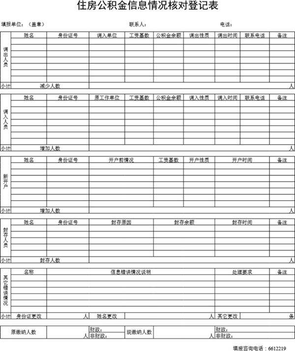住房公积金信息情况核对登记表