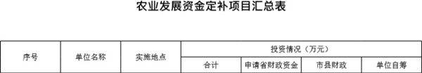 农业发展资金定补项目汇总表模板